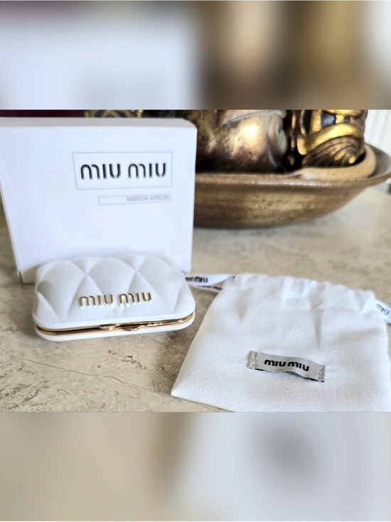 Miu Miu Accessories - Miu Miu White And Gold Quilted Compact Mirror NIB